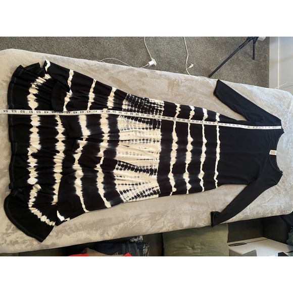 Rouge Dress Womens Small Black White Tie Dye Maxi 3/4 Sleeve Pockets Made USA - Picture 11 of 12